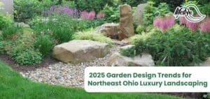 garden with stone water feature